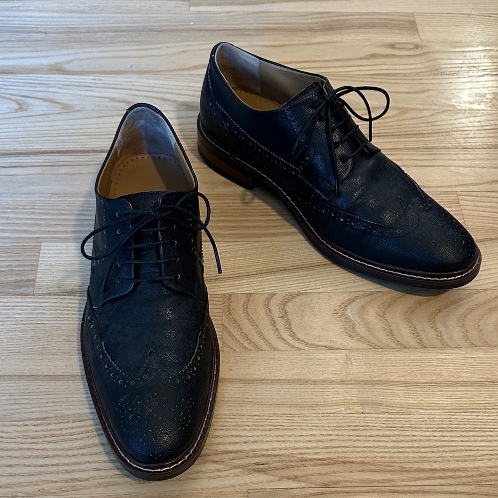 Cole Haan Black Leather Wingtip Oxfords